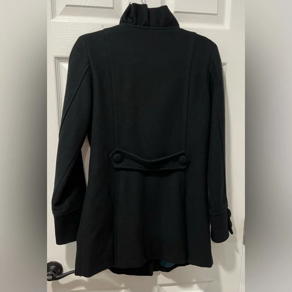Kimchi & Blue Women XS Pea Coat Black Wool Blend LS Lined Pockets FLAWED